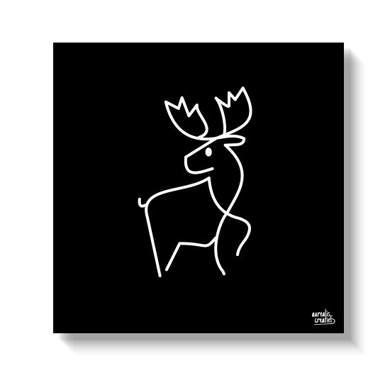Eland met breed, handvormig gewei, getekend in vloeiende witte lijnen.