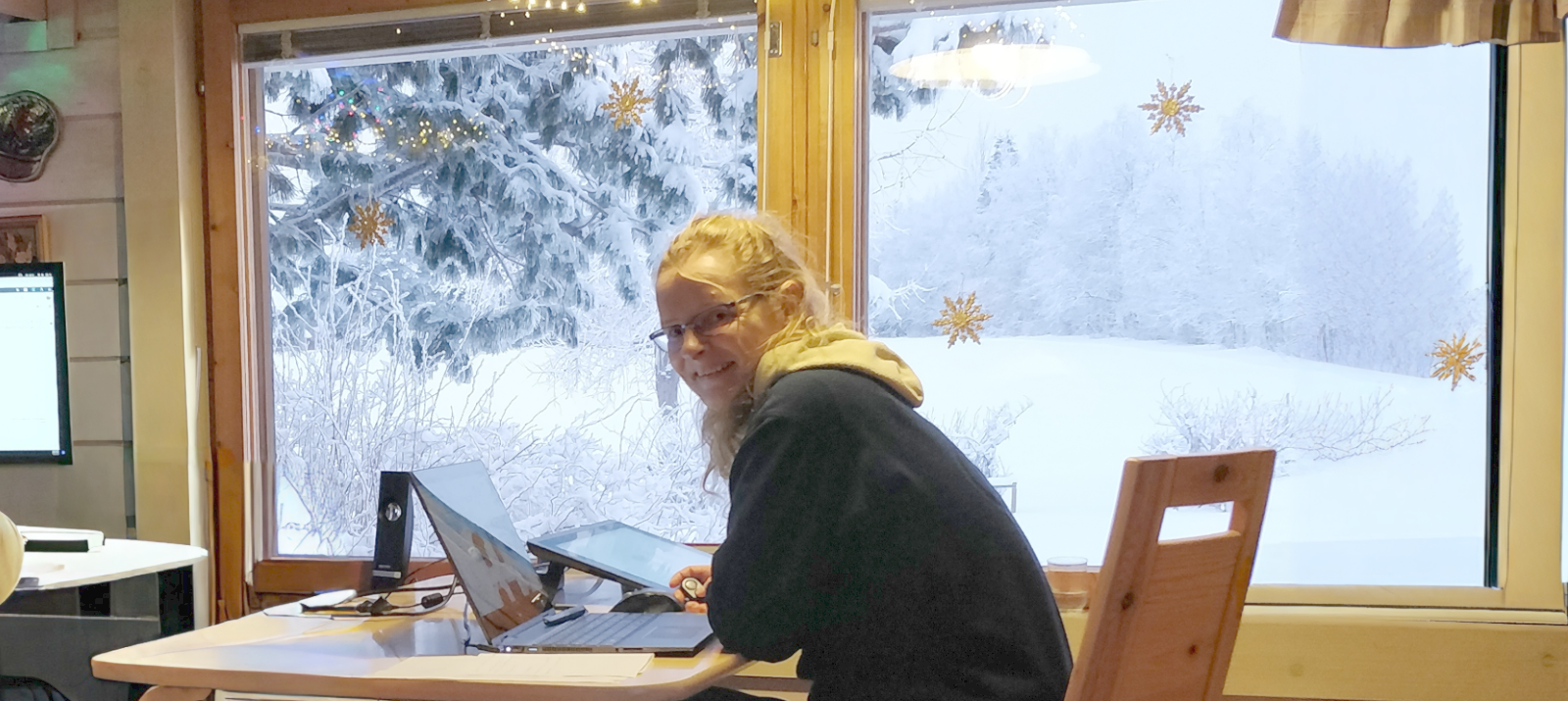 Handgetekende illustraties van de Scandinavische winter, naast de noordelijke landschappen die als inspiratiebron dienden.