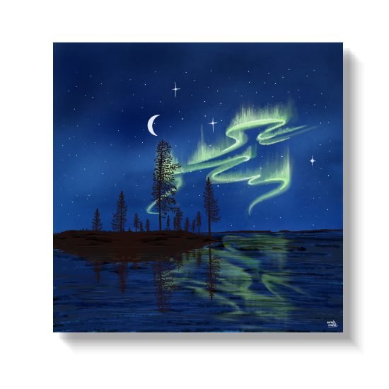 Terugkeer van Lady Aurora van Aurealis Creatief — eerste noorderlicht keert terug boven maanlicht Lapland-water