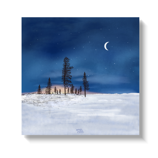 Kaamos van Aurealis Creatief — poolnacht-schemering boven maanlicht Lapland-landschap